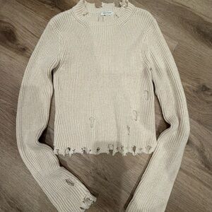 Wildflowers Cream Distressed Crew Neck Sweater